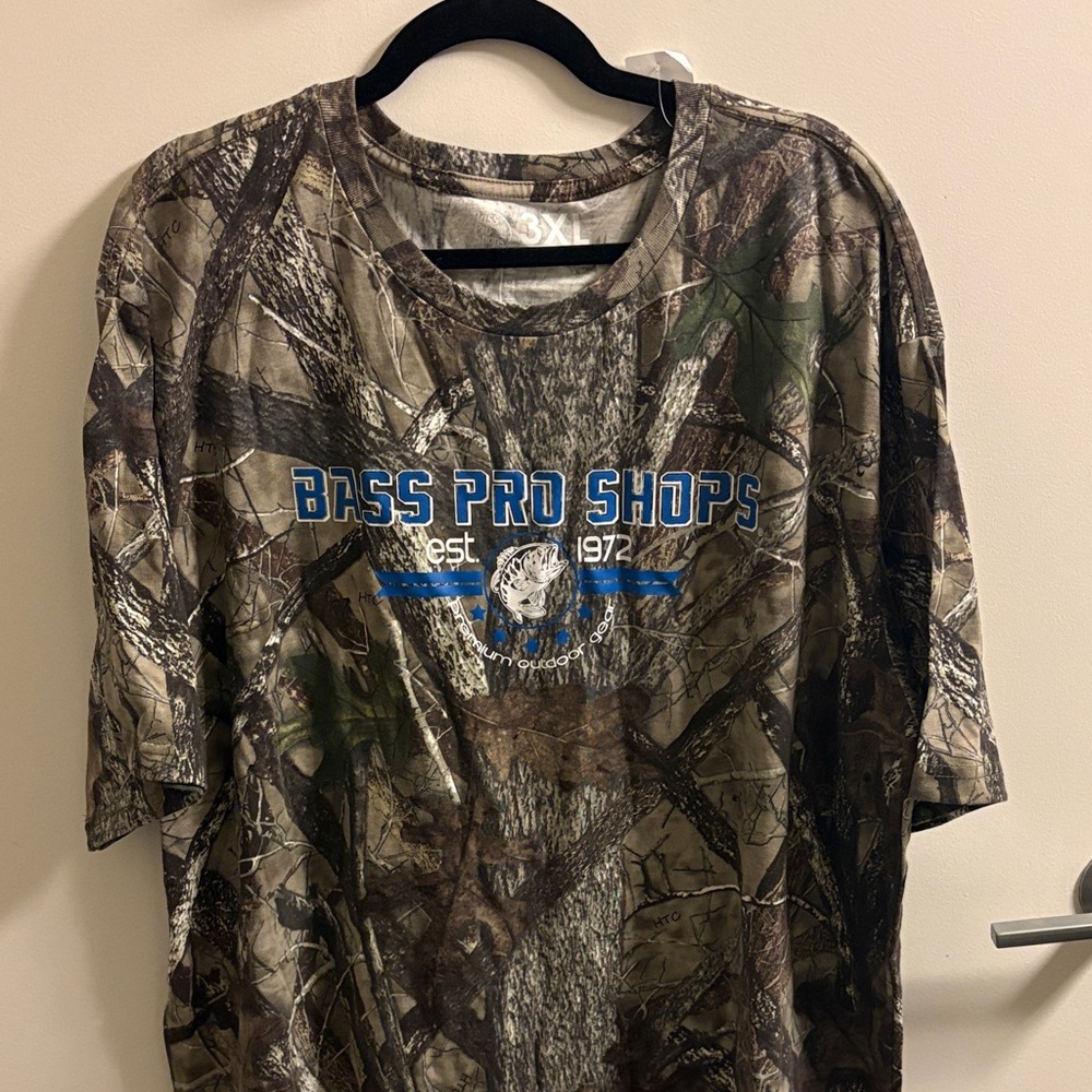 Bass Pro Shops Woodland Camo Tee with Blue Logo